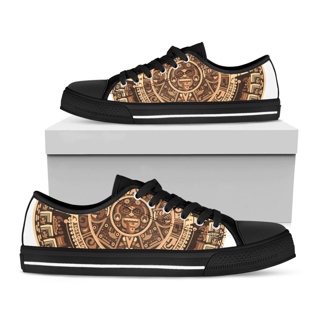 Tribal Maya Calendar Print Black Low Top Shoes 