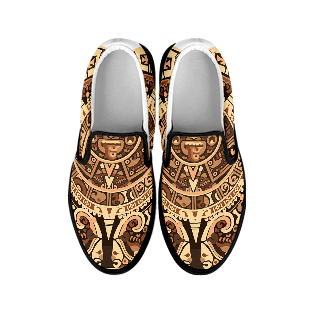 Tribal Maya Calendar Print Black Slip On Shoes