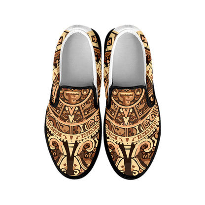 Tribal Maya Calendar Print Black Slip On Shoes