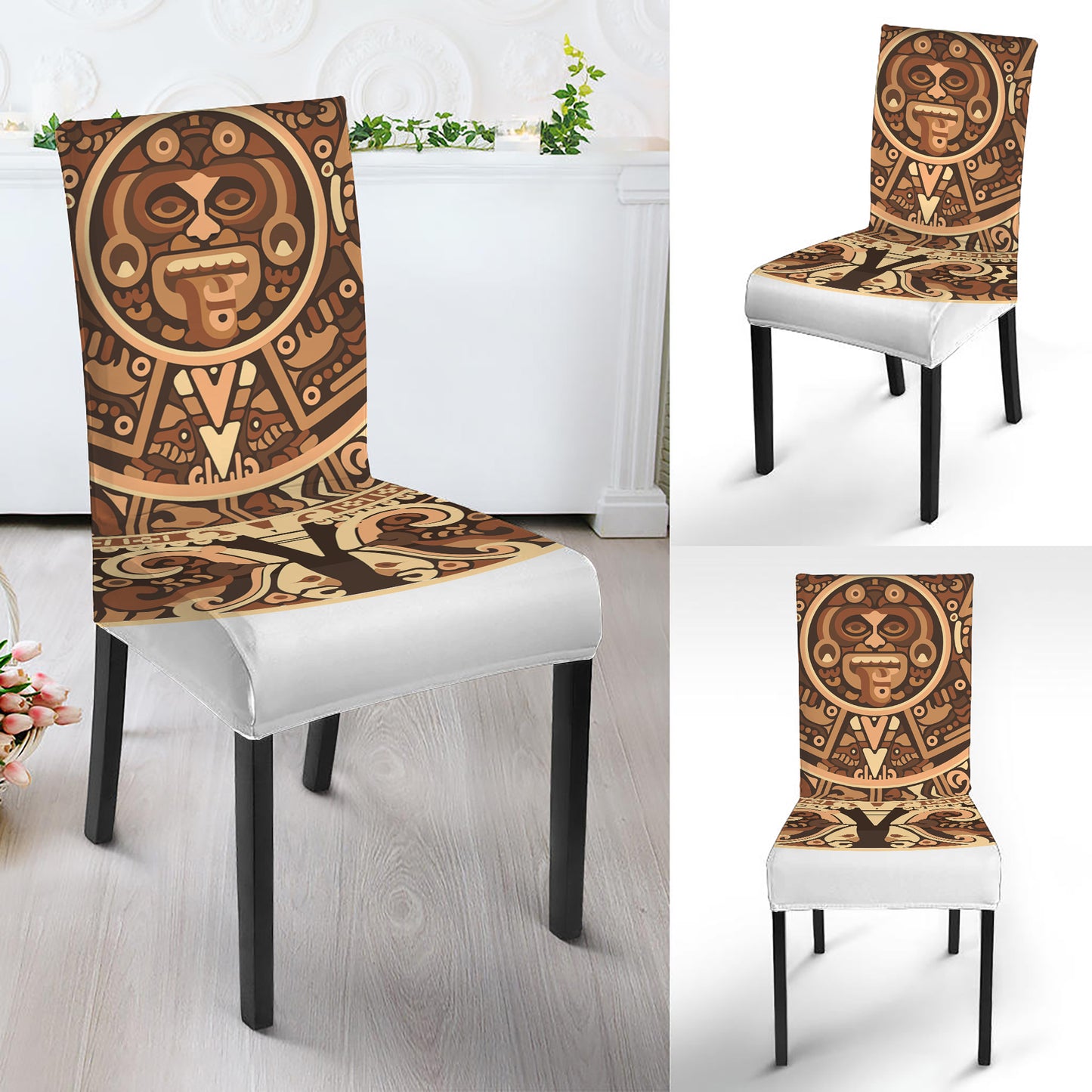Tribal Maya Calendar Print Dining Chair Slipcover