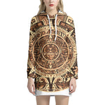 Tribal Maya Calendar Print Pullover Hoodie Dress