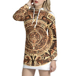 Tribal Maya Calendar Print Pullover Hoodie Dress