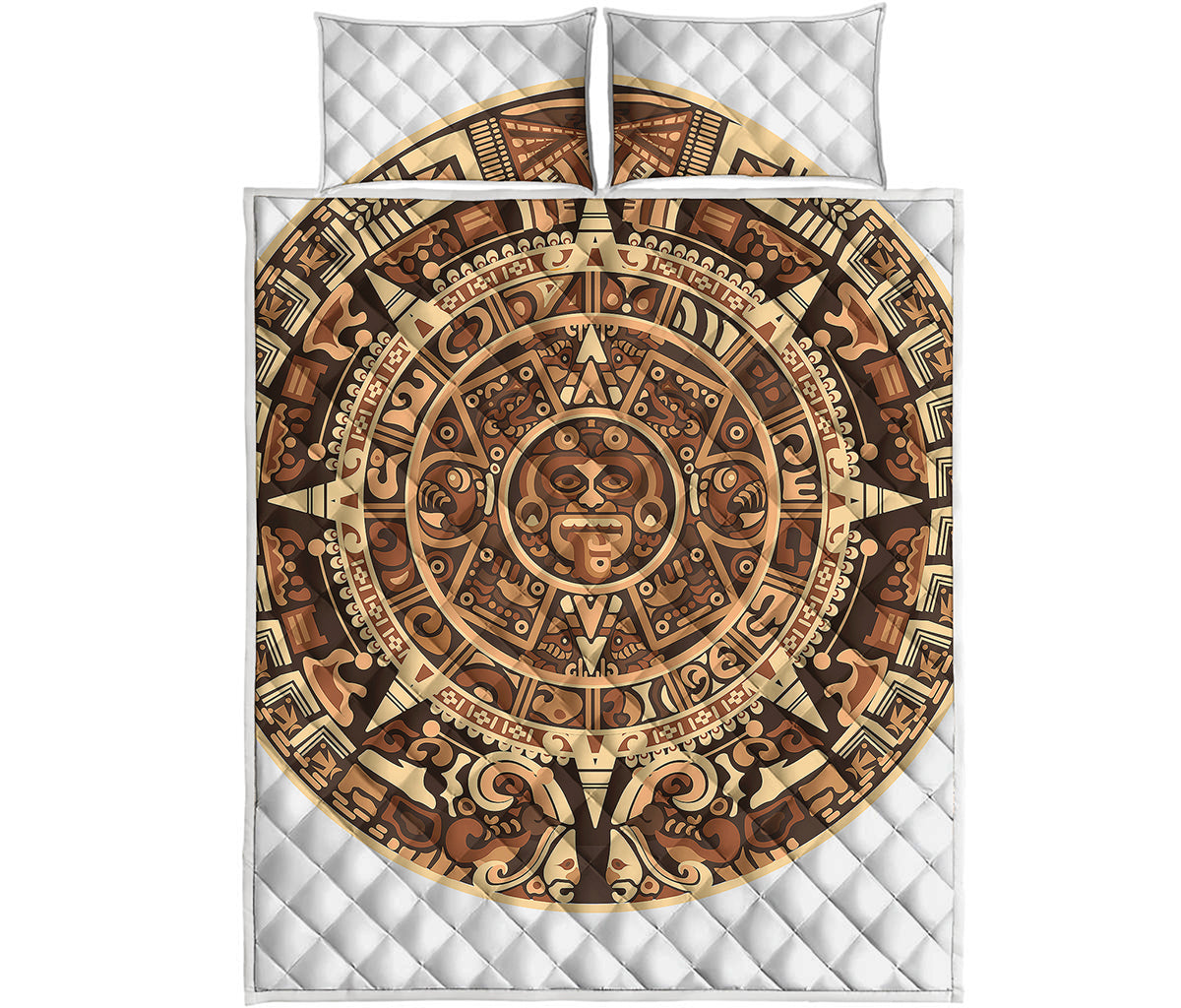 Tribal Maya Calendar Print Quilt Bed Set