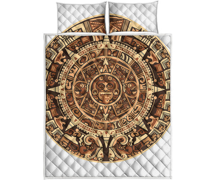 Tribal Maya Calendar Print Quilt Bed Set