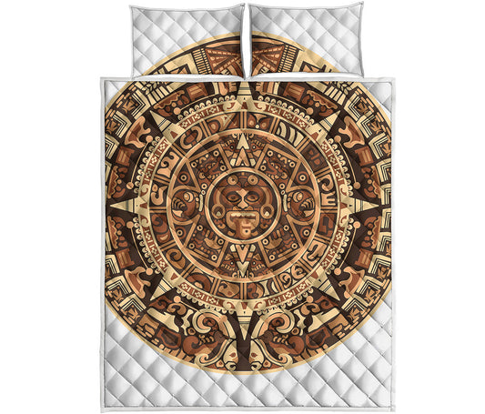 Tribal Maya Calendar Print Quilt Bed Set