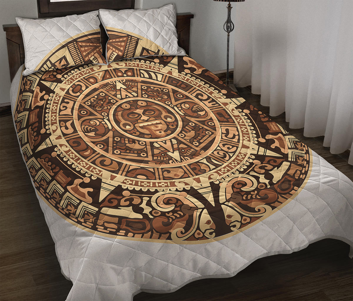 Tribal Maya Calendar Print Quilt Bed Set