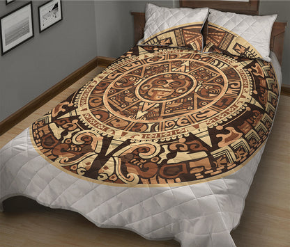 Tribal Maya Calendar Print Quilt Bed Set