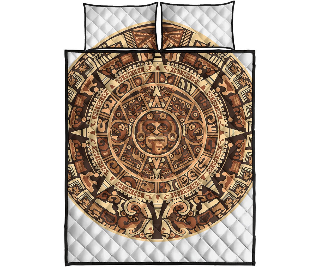 Tribal Maya Calendar Print Quilt Bed Set