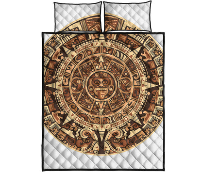 Tribal Maya Calendar Print Quilt Bed Set
