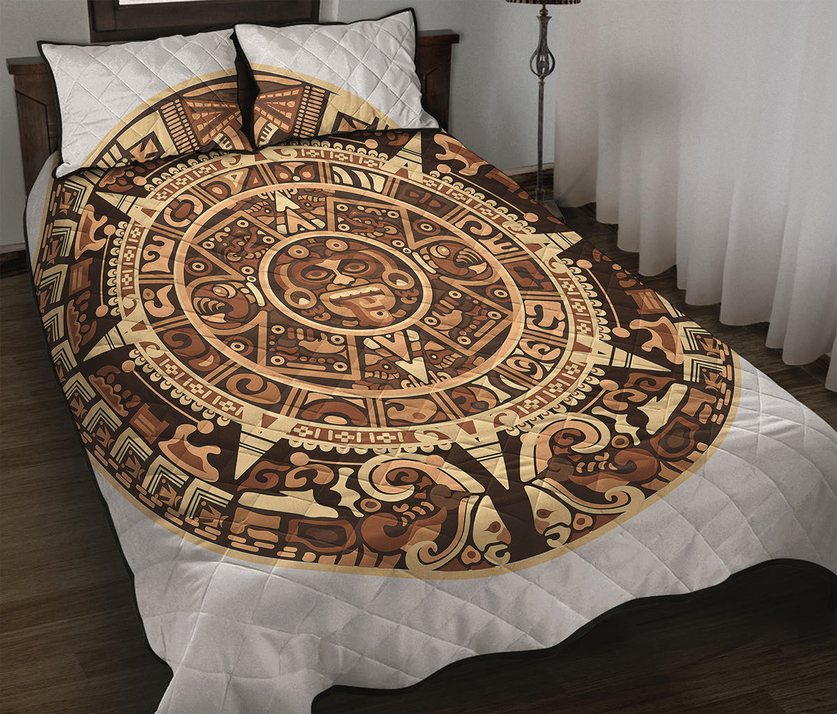 Tribal Maya Calendar Print Quilt Bed Set