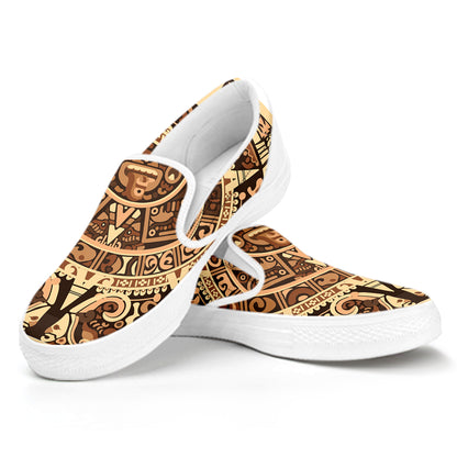 Tribal Maya Calendar Print White Slip On Shoes