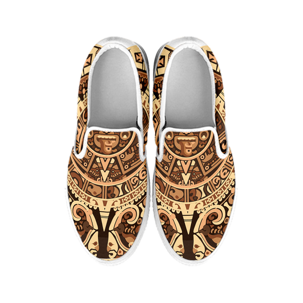 Tribal Maya Calendar Print White Slip On Shoes