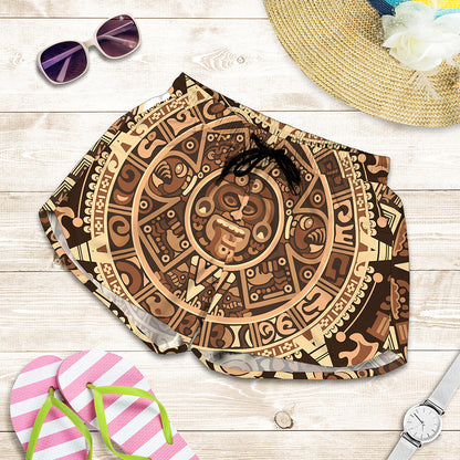 Tribal Maya Calendar Print Women's Shorts