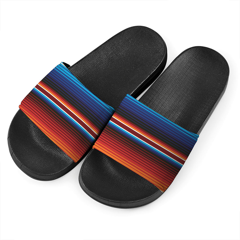 Tribal Mexican Blanket Pattern Print Black Slide Sandals