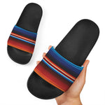 Tribal Mexican Blanket Pattern Print Black Slide Sandals