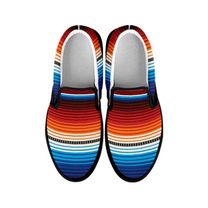 Tribal Mexican Blanket Pattern Print Black Slip On Shoes