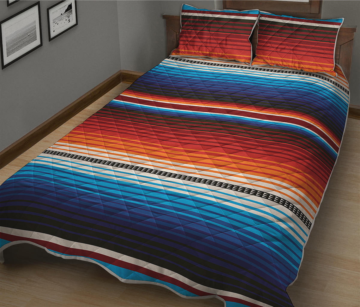 Tribal Mexican Blanket Pattern Print Quilt Bed Set