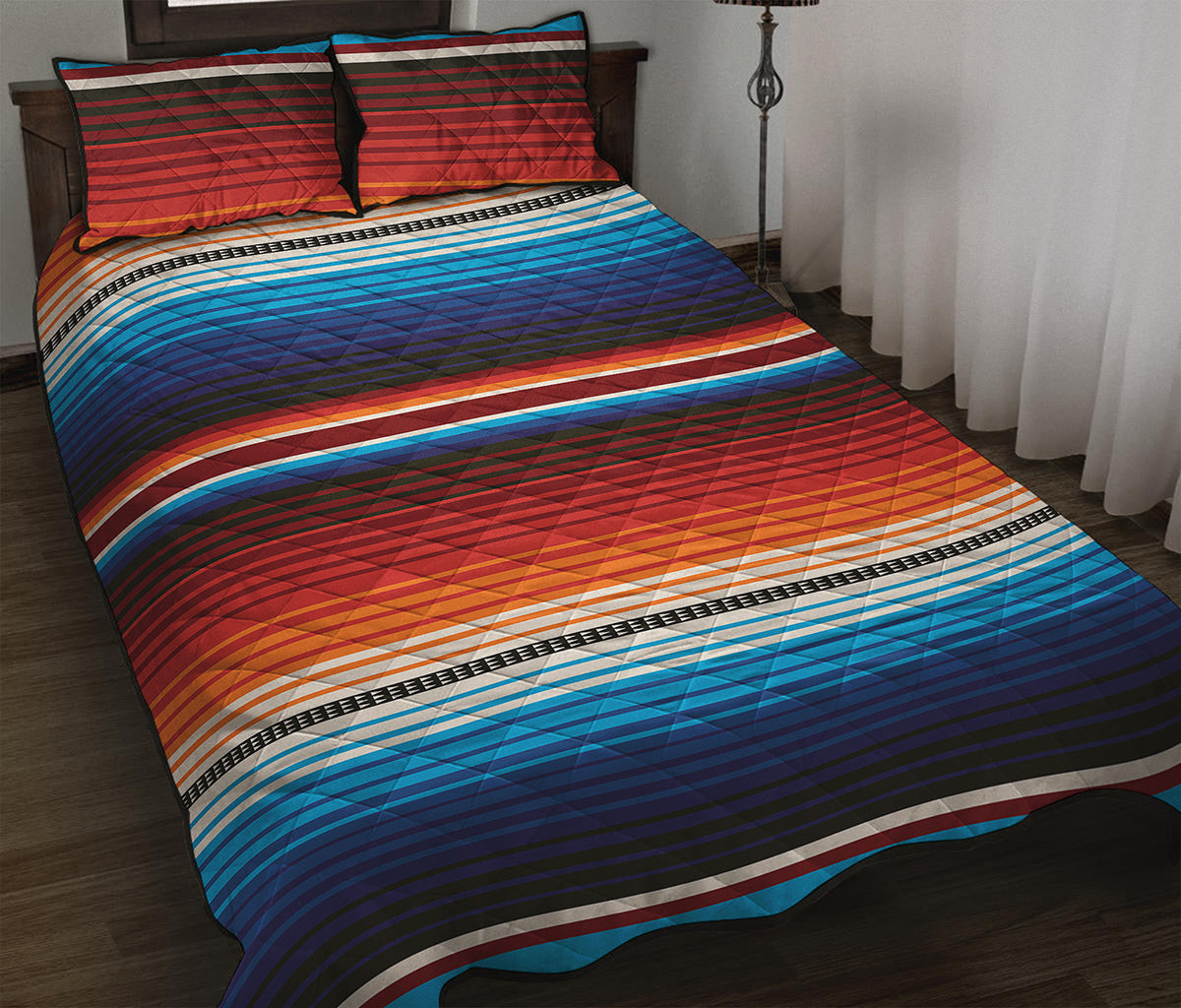 Tribal Mexican Blanket Pattern Print Quilt Bed Set