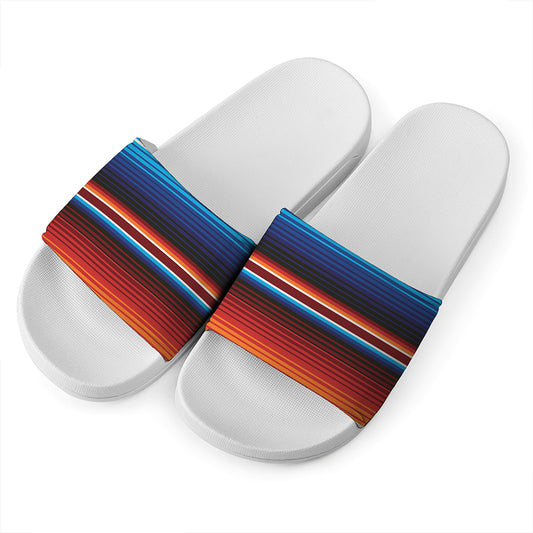 Tribal Mexican Blanket Pattern Print White Slide Sandals