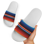 Tribal Mexican Blanket Pattern Print White Slide Sandals