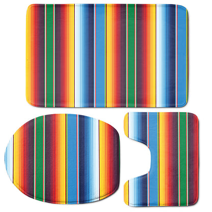 Tribal Mexican Blanket Stripe Print 3 Piece Bath Mat Set