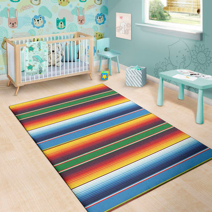 Tribal Mexican Blanket Stripe Print Area Rug