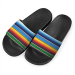 Tribal Mexican Blanket Stripe Print Black Slide Sandals