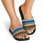 Tribal Mexican Blanket Stripe Print Black Slide Sandals