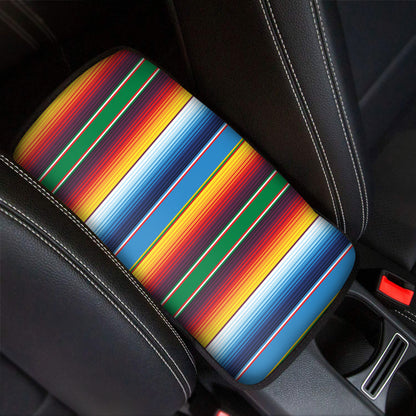 Tribal Mexican Blanket Stripe Print Car Center Console Cover