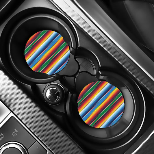 Tribal Mexican Blanket Stripe Print Car Coasters