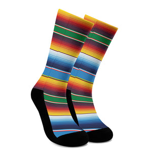 Tribal Mexican Blanket Stripe Print Crew Socks