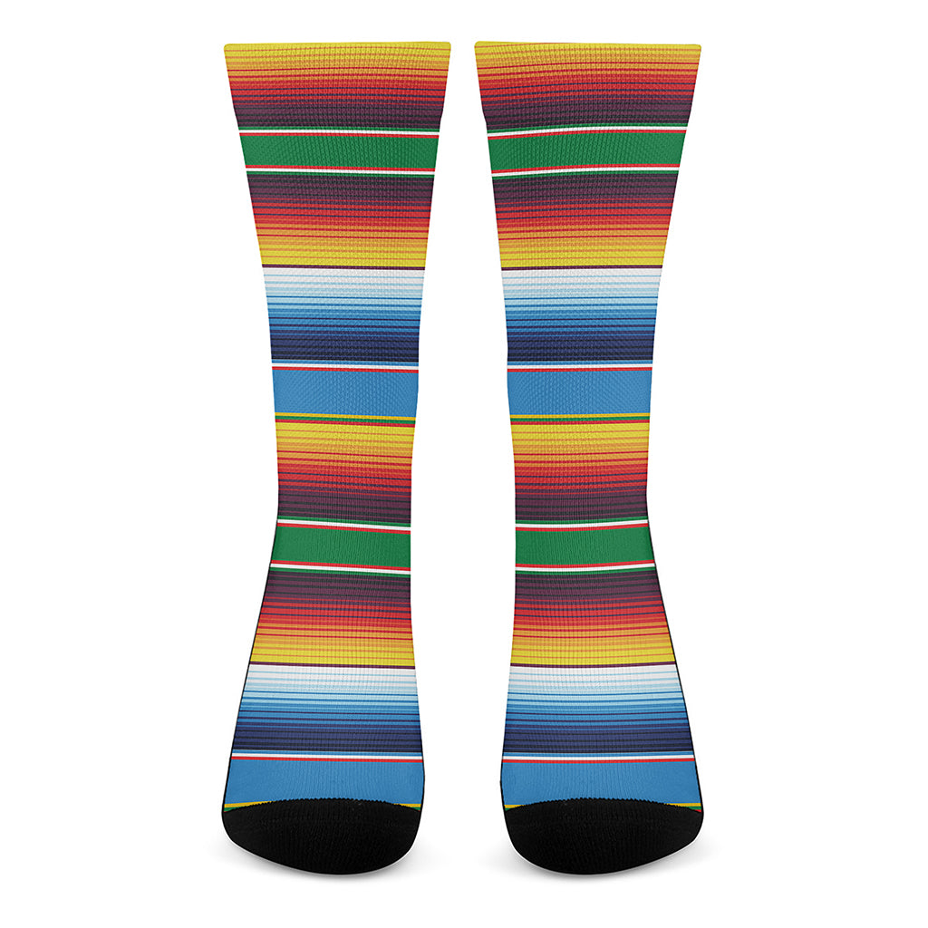 Tribal Mexican Blanket Stripe Print Crew Socks