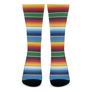 Tribal Mexican Blanket Stripe Print Crew Socks