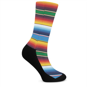 Tribal Mexican Blanket Stripe Print Crew Socks