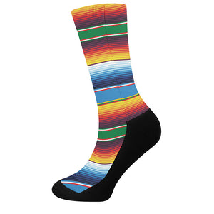 Tribal Mexican Blanket Stripe Print Crew Socks