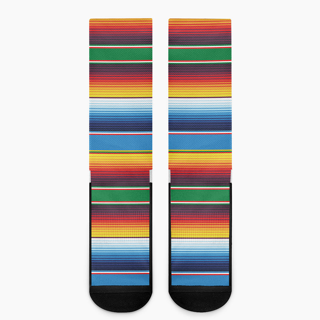 Tribal Mexican Blanket Stripe Print Crew Socks