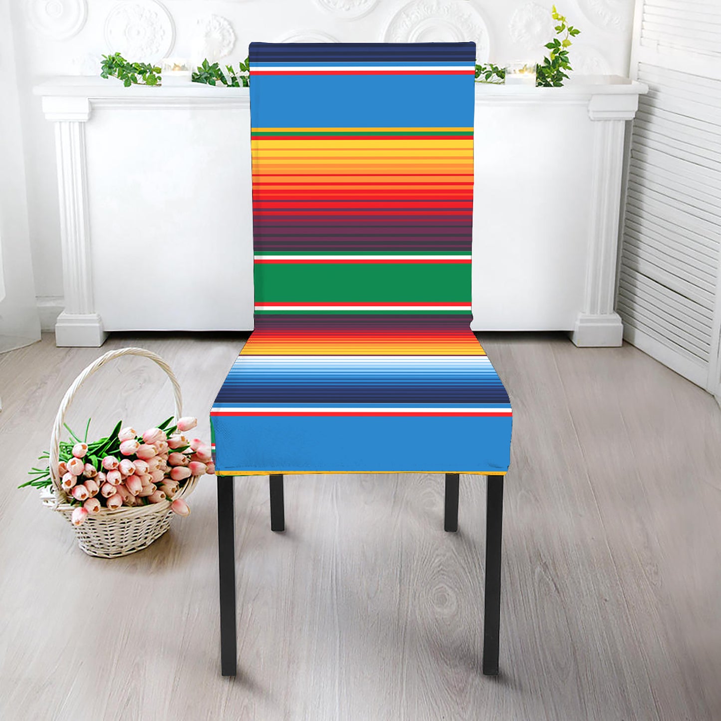 Tribal Mexican Blanket Stripe Print Dining Chair Slipcover