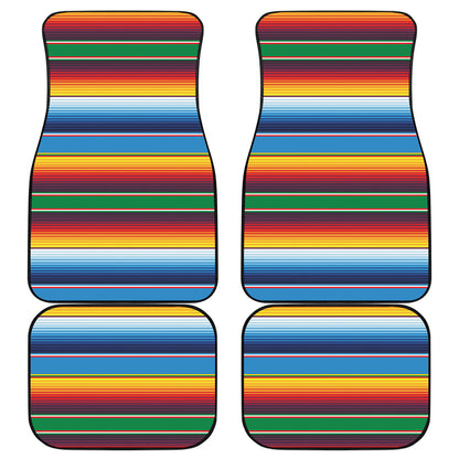 Tribal Mexican Blanket Stripe Print Front and Back Car Floor Mats