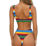 Tribal Mexican Blanket Stripe Print Front Bow Tie Bikini