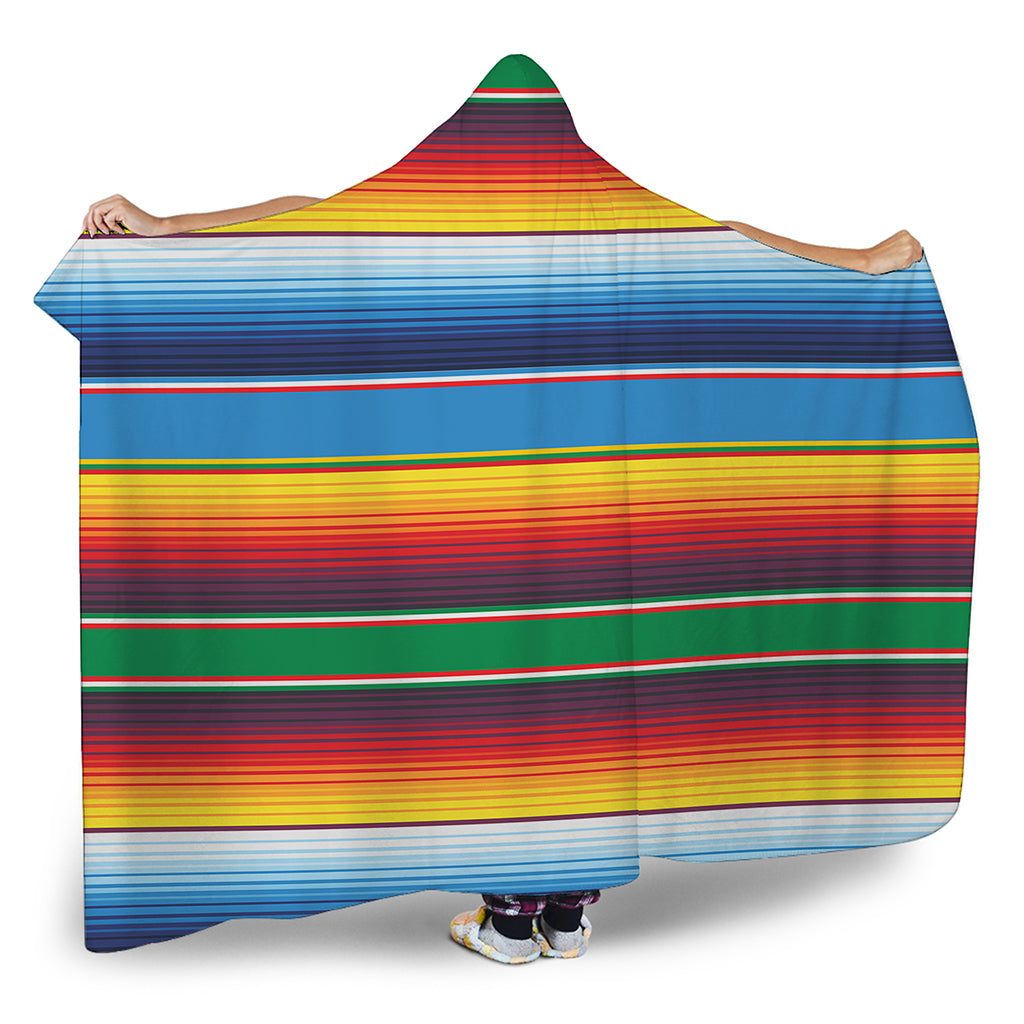 Tribal Mexican Blanket Stripe Print Hooded Blanket