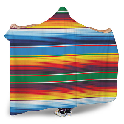 Tribal Mexican Blanket Stripe Print Hooded Blanket