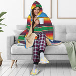 Tribal Mexican Blanket Stripe Print Hooded Blanket