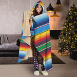 Tribal Mexican Blanket Stripe Print Hooded Blanket