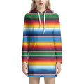 Tribal Mexican Blanket Stripe Print Pullover Hoodie Dress