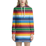 Tribal Mexican Blanket Stripe Print Hoodie Dress