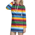 Tribal Mexican Blanket Stripe Print Hoodie Dress