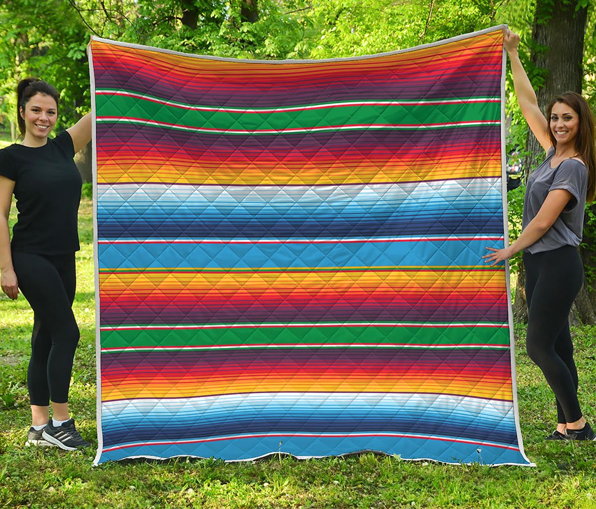 Tribal Mexican Blanket Stripe Print Quilt