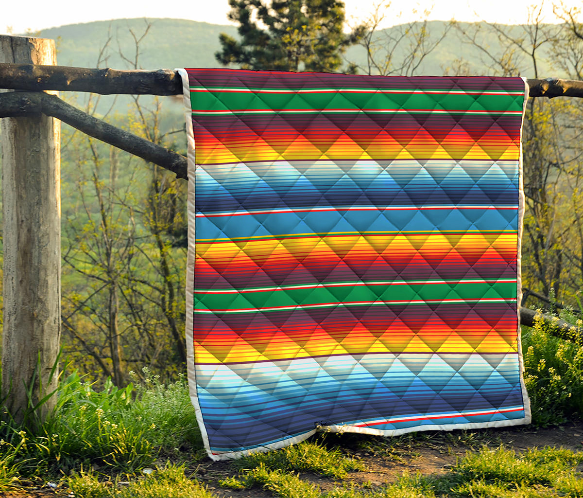 Tribal Mexican Blanket Stripe Print Quilt