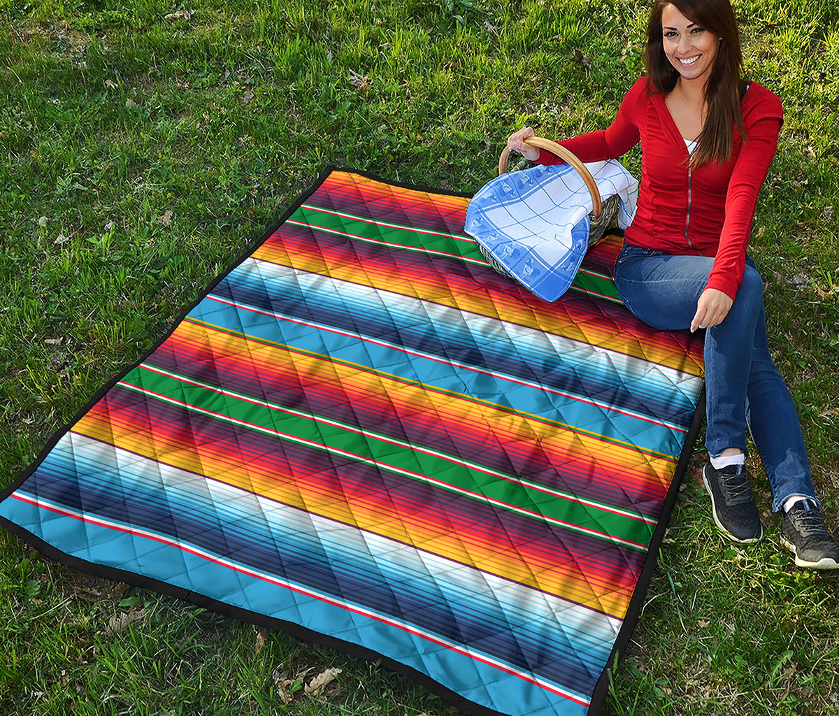 Tribal Mexican Blanket Stripe Print Quilt