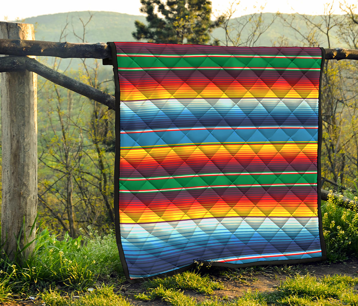 Tribal Mexican Blanket Stripe Print Quilt
